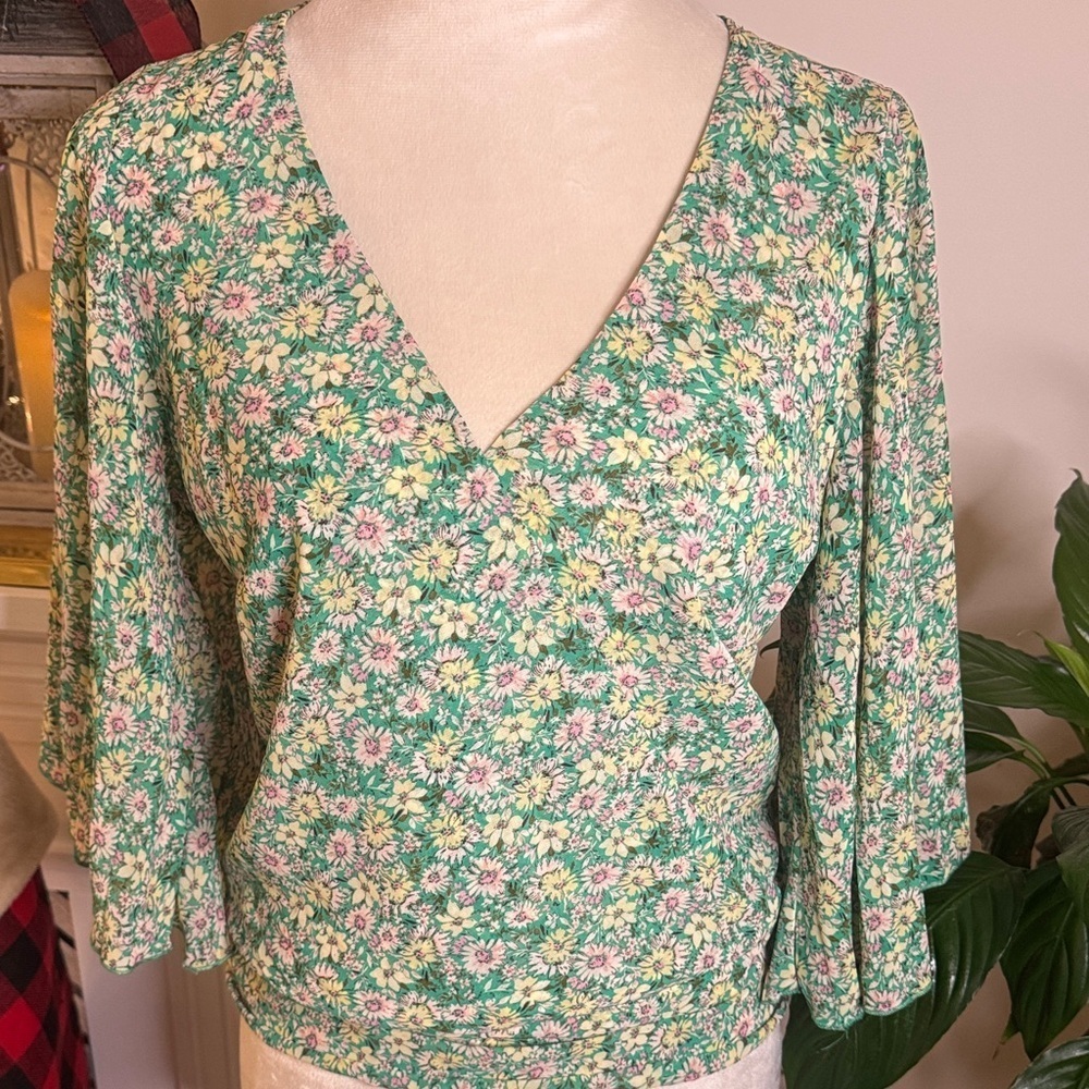 Haute Monde Floral Blouse in Green and Pink